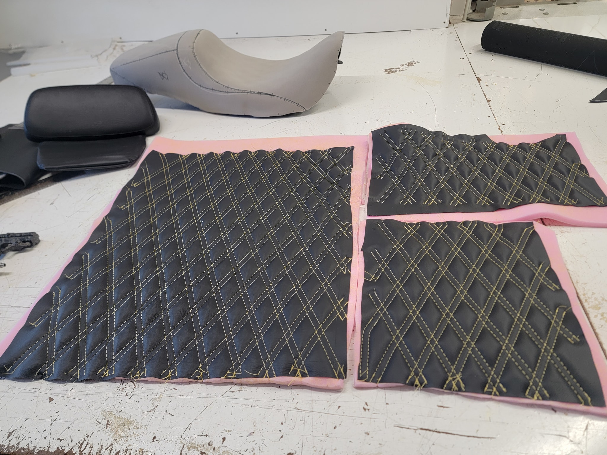 Double Stiched Diamond Motorcycle Seat detail